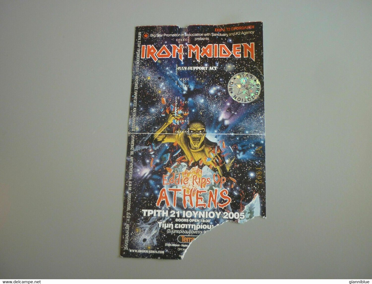 Iron Maiden Eddie Rips Up Music Concert Ticket Stub Athens Greece 2005 - Concert Tickets