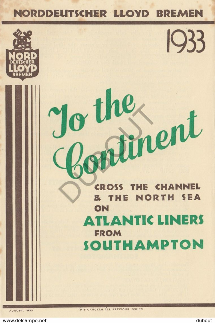 Navigation Norddeutscher Lloyd Bremen 1933 To The Continent On Atlantic Liners From Southampton (V34) - World