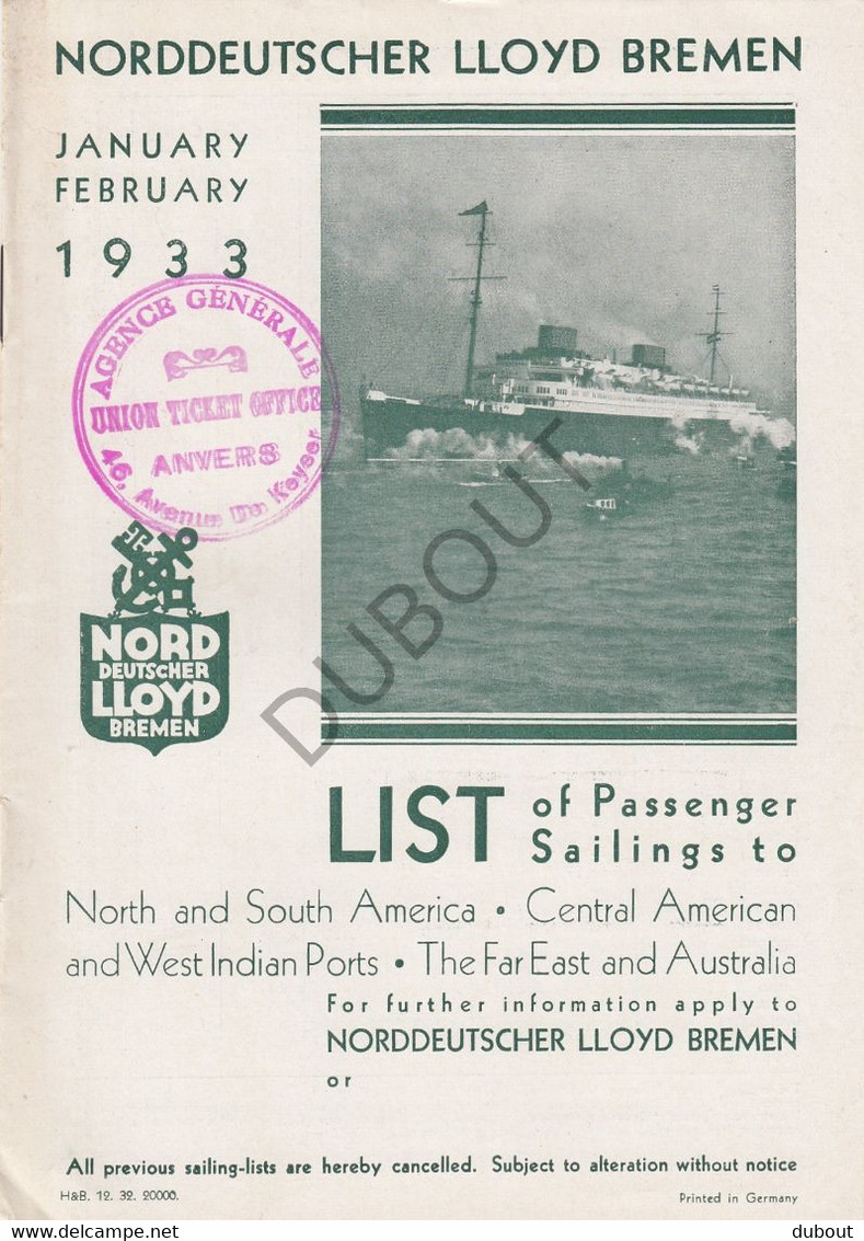 Navigation Norddeutscher Lloyd Bremen 1933 North And South America - West Indian Ports - Far East - Australia (V48) - Welt