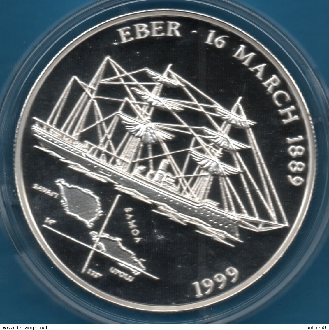 SAMOA $10 TALA 1999 Argent 925‰ Silver  PROOF SMS EBER 16 MARCH 1889 Series History Of Seafaring - Samoa