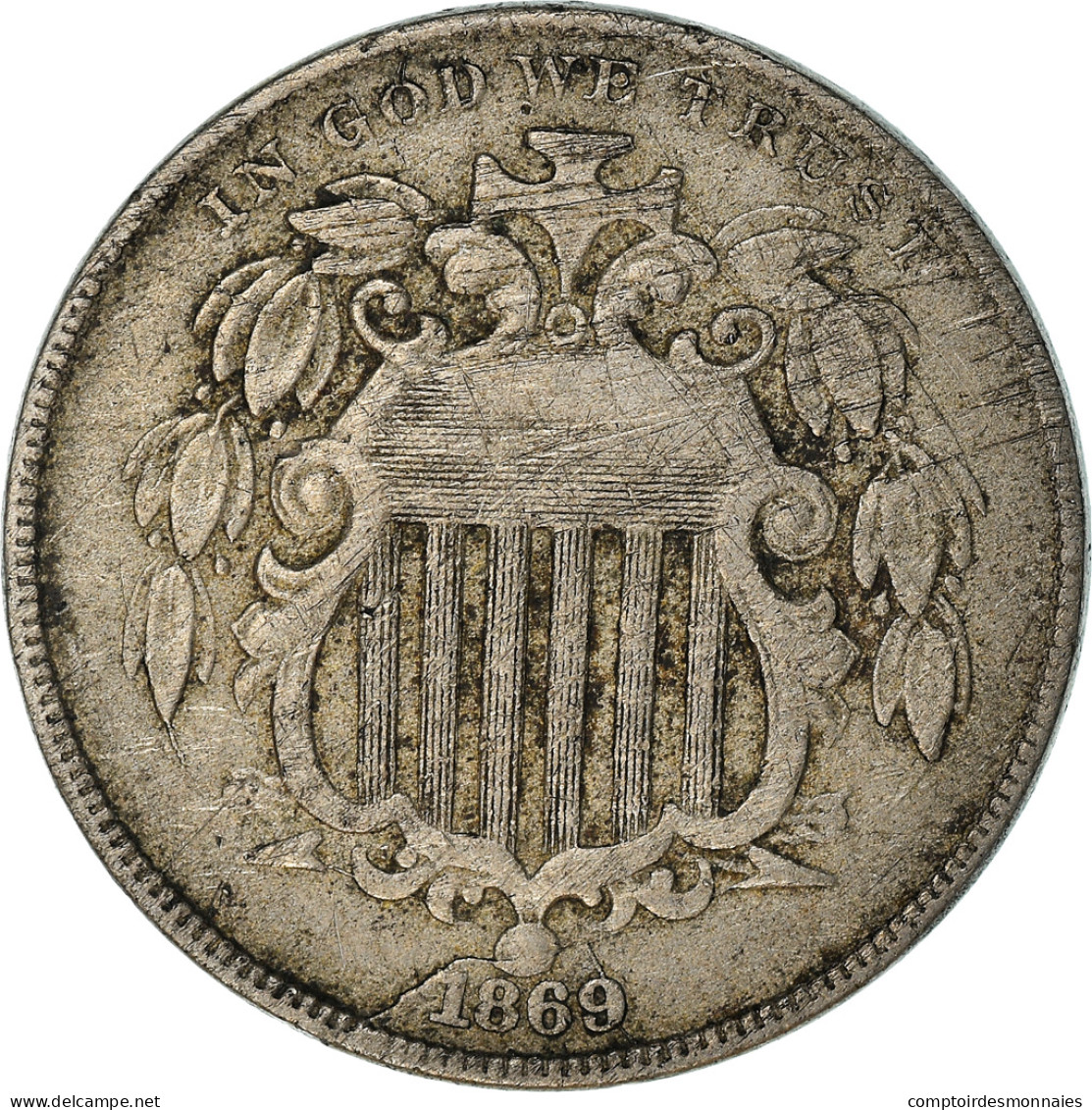 Monnaie, États-Unis, Shield Nickel, 5 Cents, 1869, Philadelphie, TTB - 1866-83: Shield (Écusson)