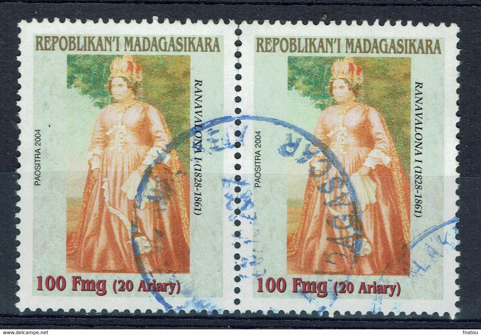 Madagascar, 100FMG, Reine Ranavalona I (1788-1861), 2004, Obl, TB La Paire - Madagascar (1960-...)