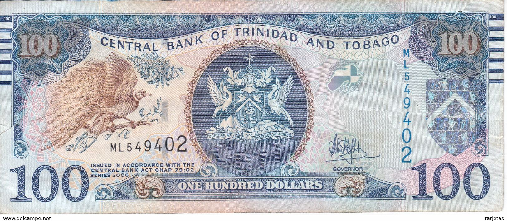 BILLETE DE TRINIDAD Y TOBAGO DE 100 DOLLARS DEL AÑO 2006 (BANKNOTE) BIRD-PAJARO - Trinité & Tobago