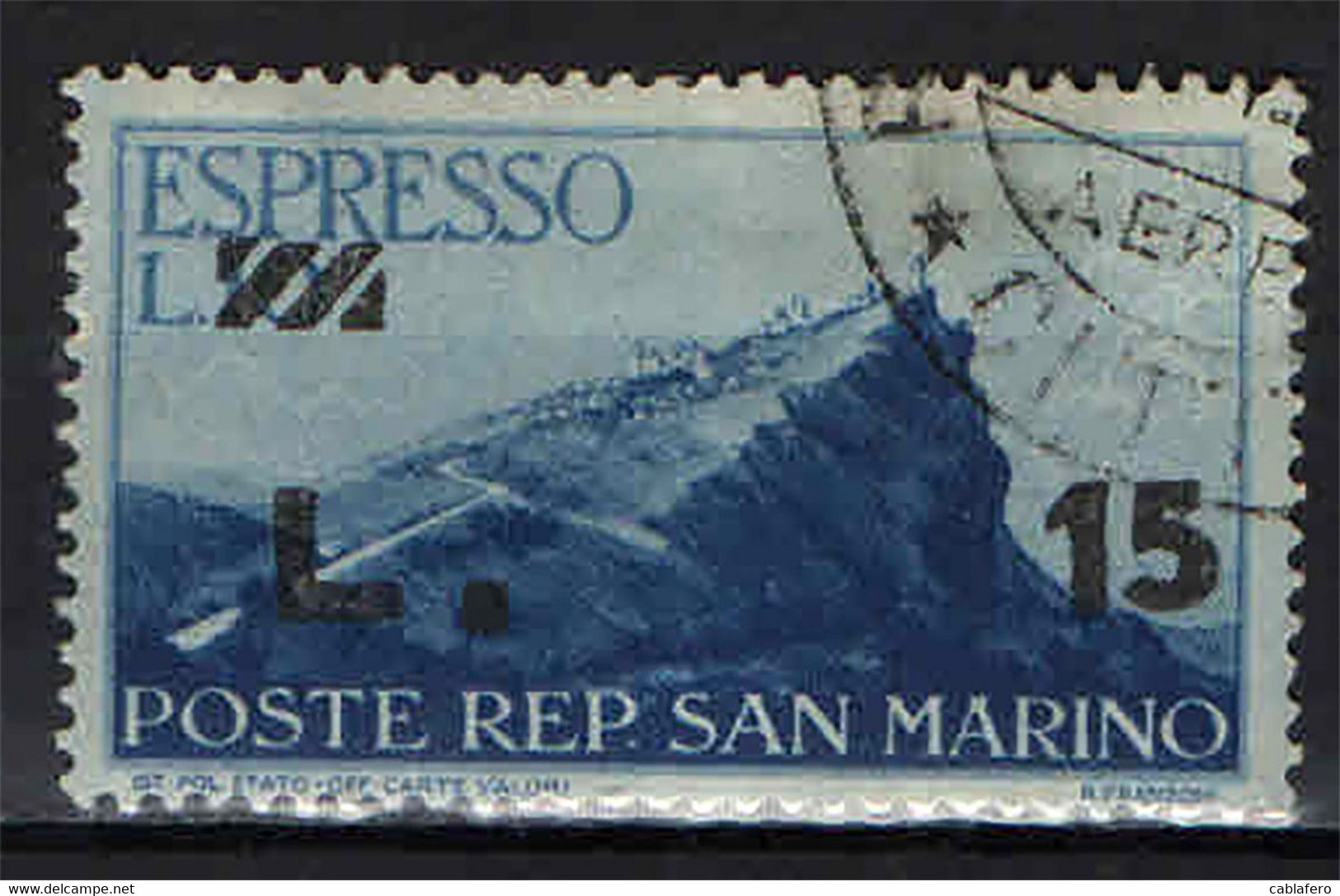 SAN MARINO - 1947 - VEDUTA DI SAN MARINO CON SOVRASTAMPA - USATO - Timbres Express