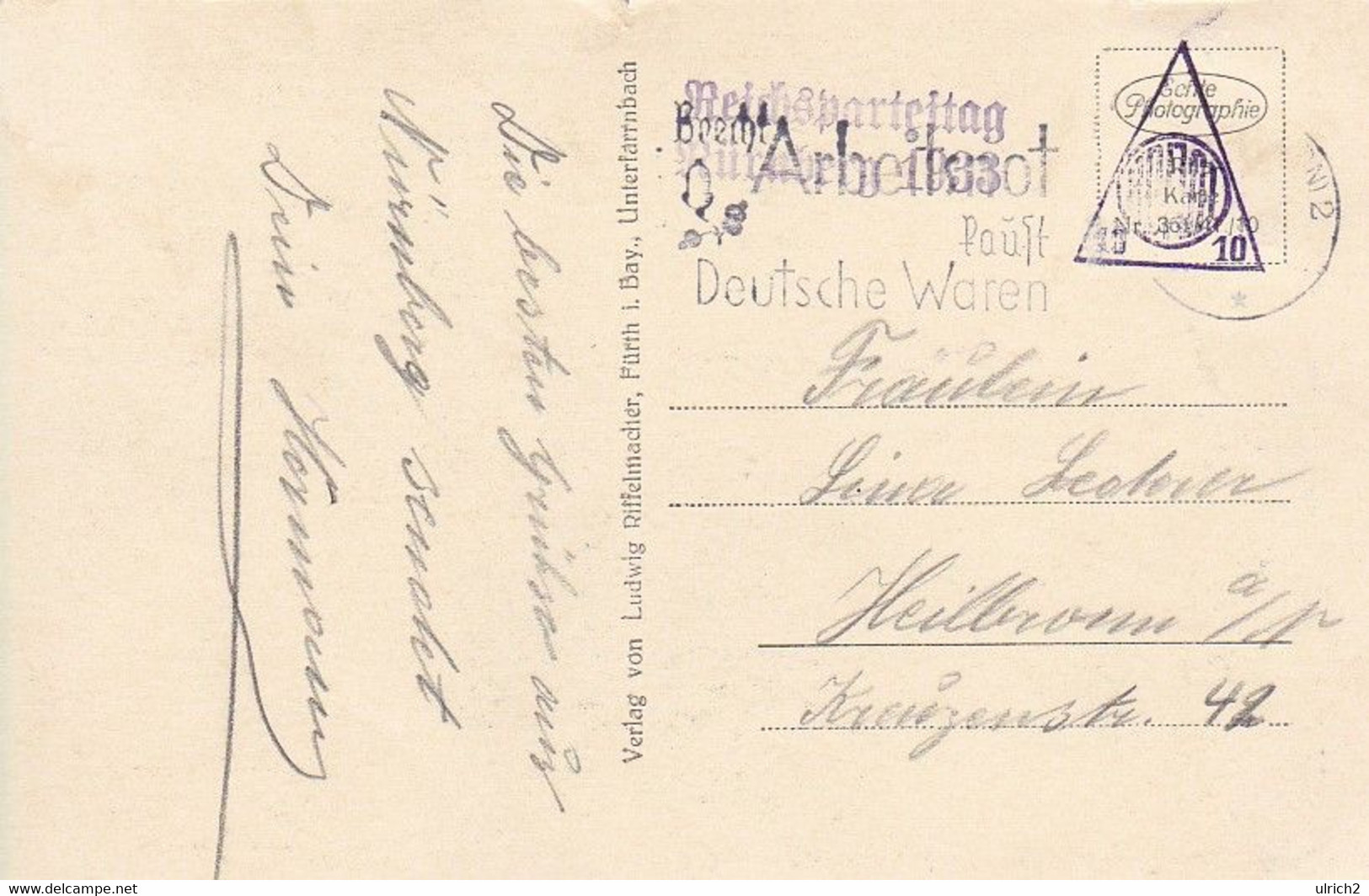 AK Fürth I. Bayern - Kriegerdenkmal - Stempel Reichsparteitag Nürnberg 1933 (57689) - Fuerth