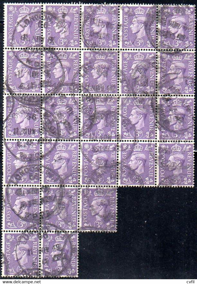 Great Britain 1941 - Block Of 25 Of The 3 Pence George VI, Fine Used - Used Stamps