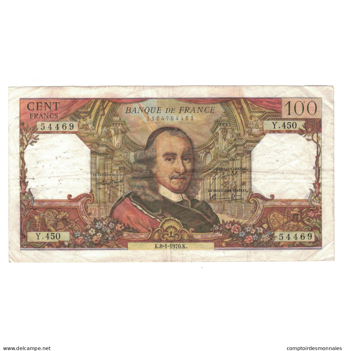 France, 100 Francs, Corneille, 1970, 1970-01-08, TB+, Fayette:65.29, KM:149c - 100 F 1964-1979 ''Corneille''