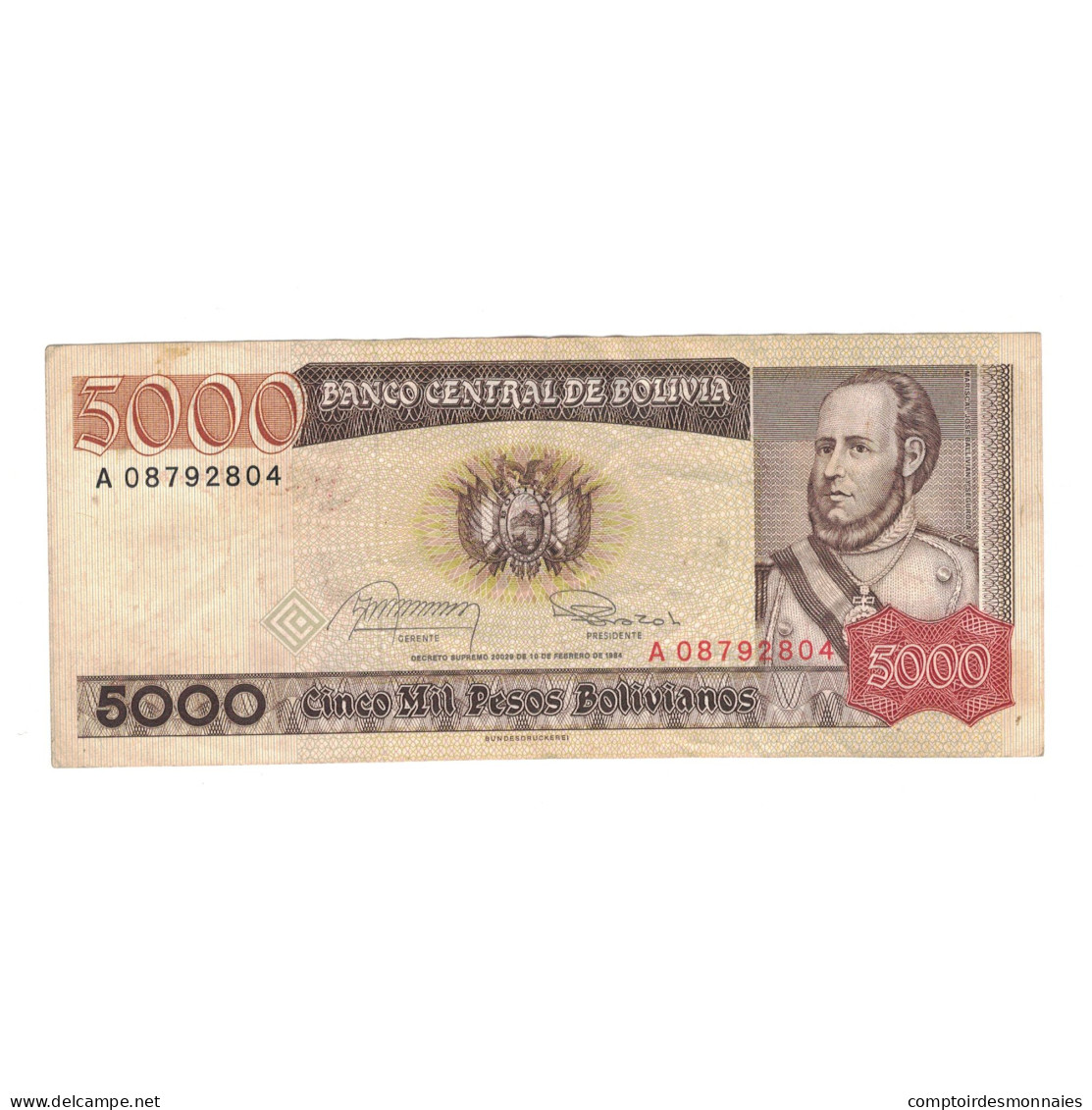 Billet, Bolivie, 5000 Pesos Bolivianos, 1984, 1984-02-10, KM:168a, TB+ - Bolivie