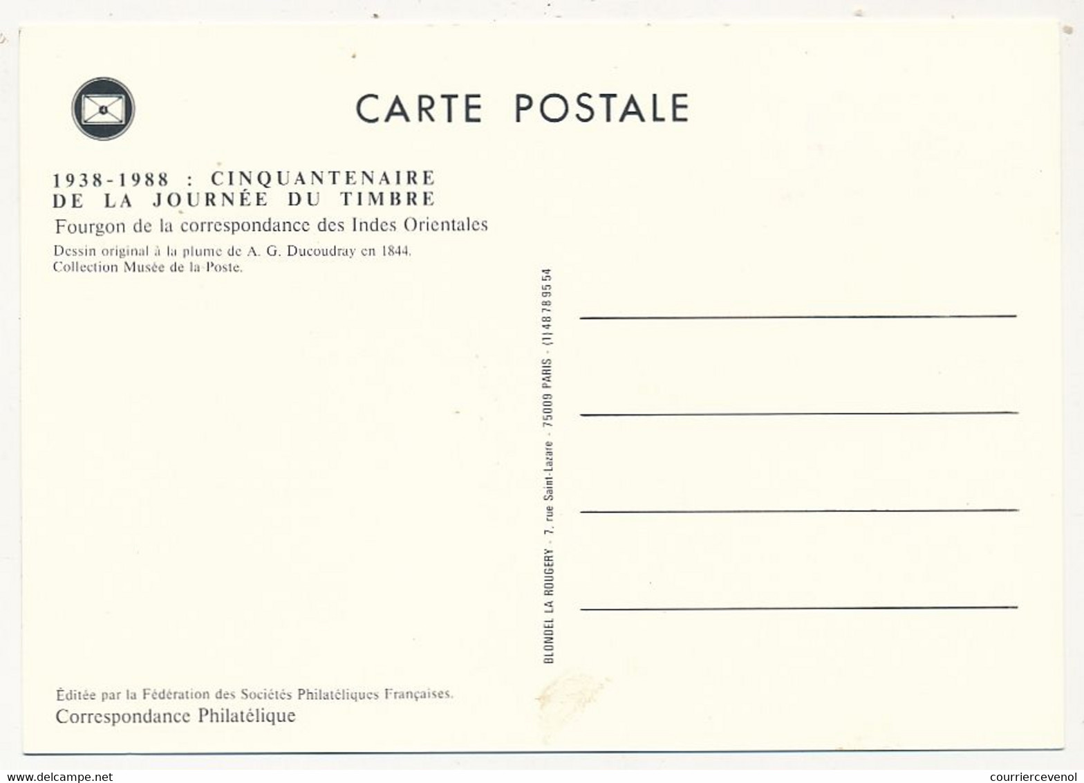 FRANCE - Carte Fédérale - Journée Du Timbre 1988 - Fourgon Transport Des Dépêches - 83 TOULON - 12 Mars 1988 - Día Del Sello