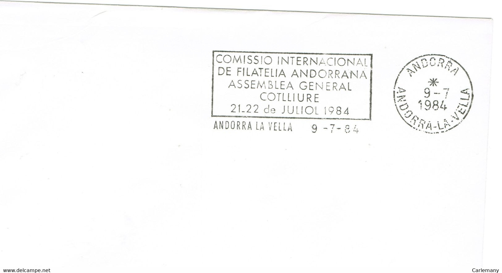 ANDORRE ANDORRA SOBRE Comissio 9-7-84 - Frankeermachines (EMA)