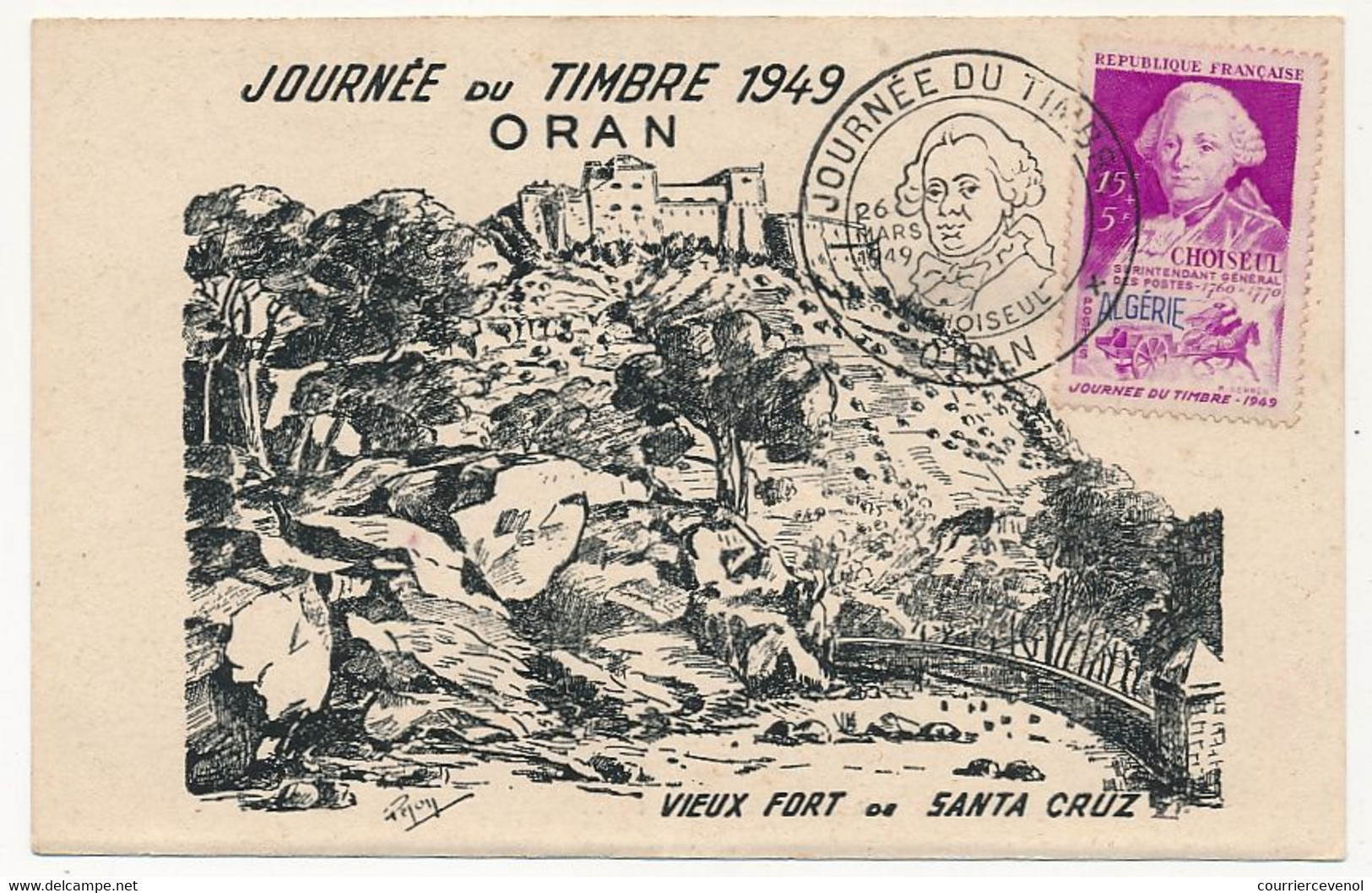 ALGERIE => Carte Fédérale - Journée Du Timbre 1949 - Choiseul - ORAN - 26 Mars 1949 - Cartes-maximum
