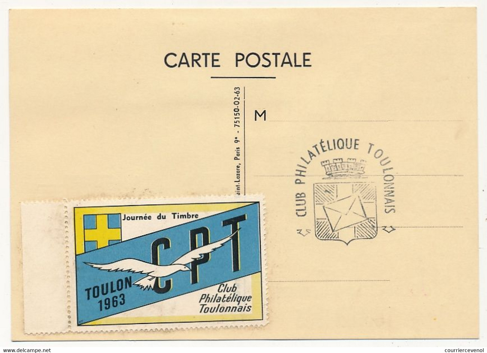 FRANCE - Carte Locale - Journée Du Timbre 1963 - Poste Gallo-Romaine - TOULON-SUR-MER - 16/3/1963 - Vignette Au Dos - Tag Der Briefmarke