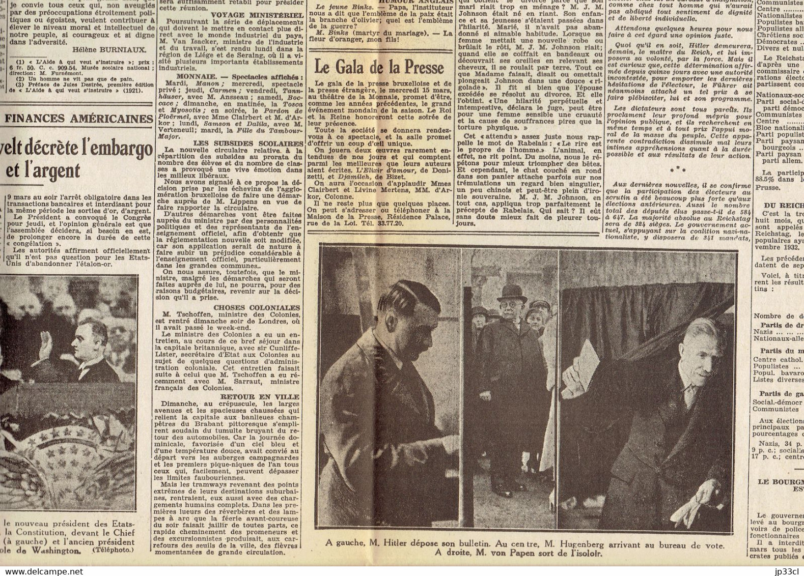 Elections Allemandes - Hitler Au Pouvoir (fac-similé De La Une Du Journal Le Soir, Belgique) Du 7/3/1933 - Documents Historiques