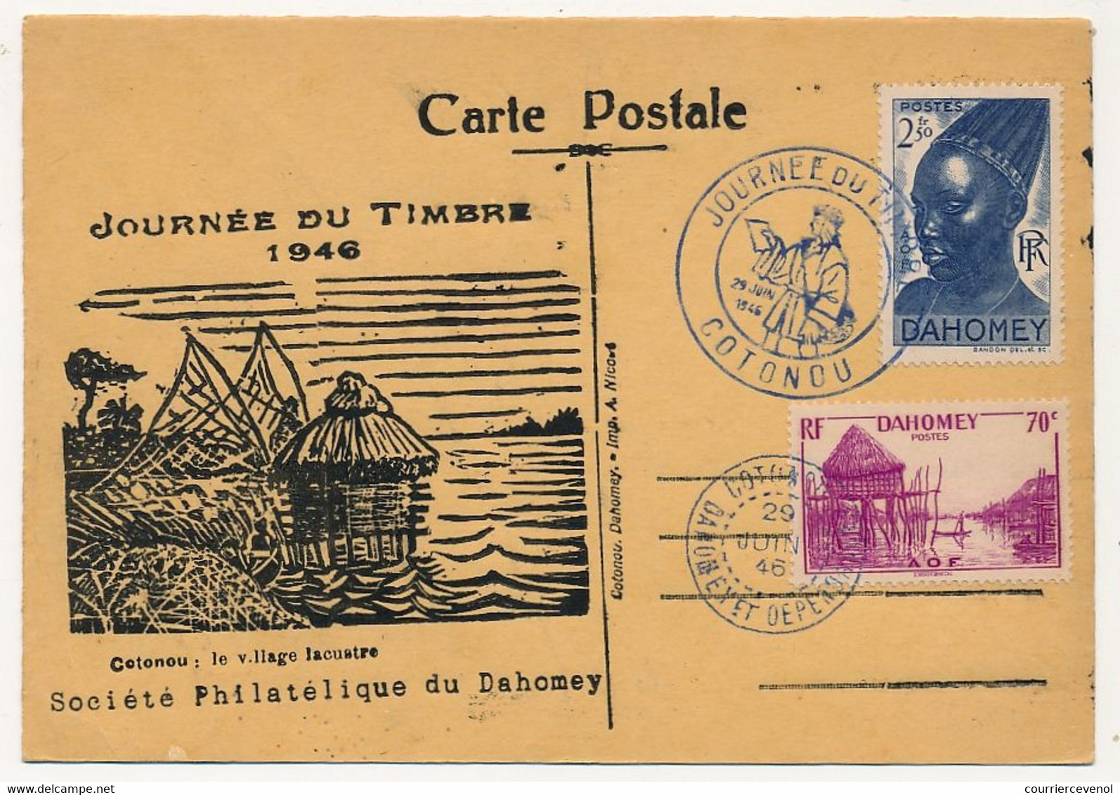 DAHOMEY - Carte Locale - Journée Du Timbre 1946 - COTONOU - 29 Avril 1946 - Briefe U. Dokumente