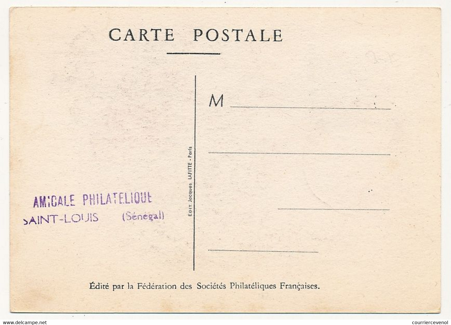 SENEGAL - Carte Fédérale - Journée Du Timbre 1948 - SAINT LOUIS DU SENEGAL - Stamp's Day