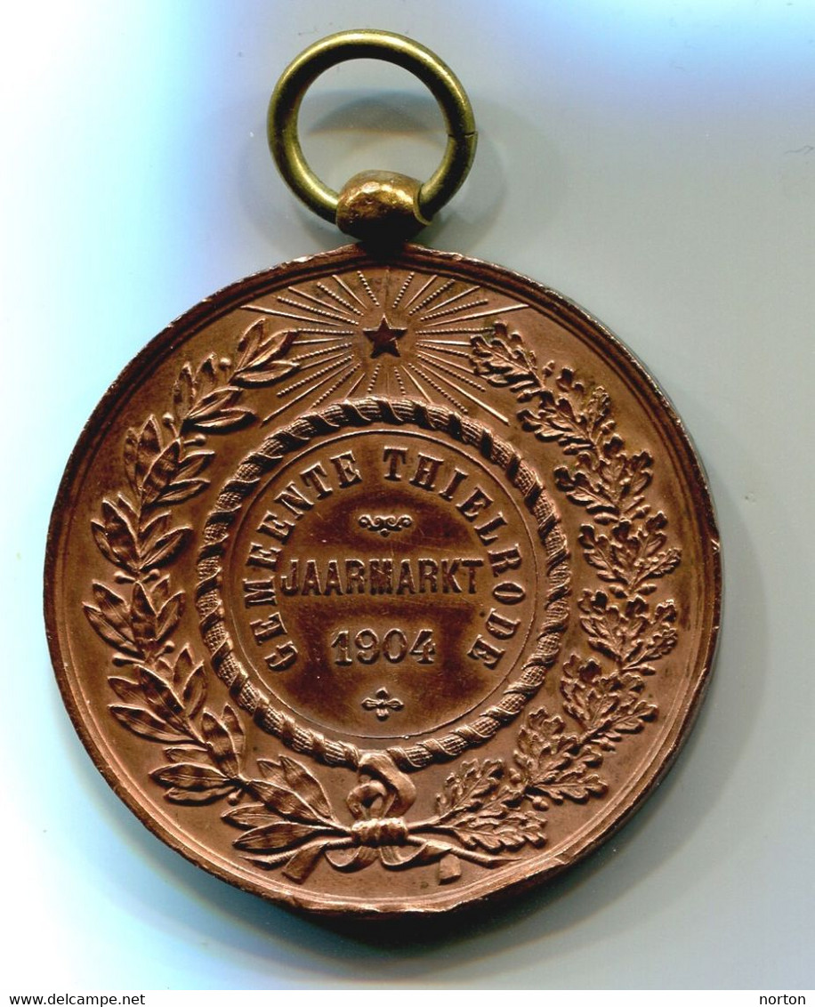 Médaille Léopold II - Commune De Thielrode Marché Annuel 1904 Par Baetes 54 Mm, Bronze - Autres & Non Classés