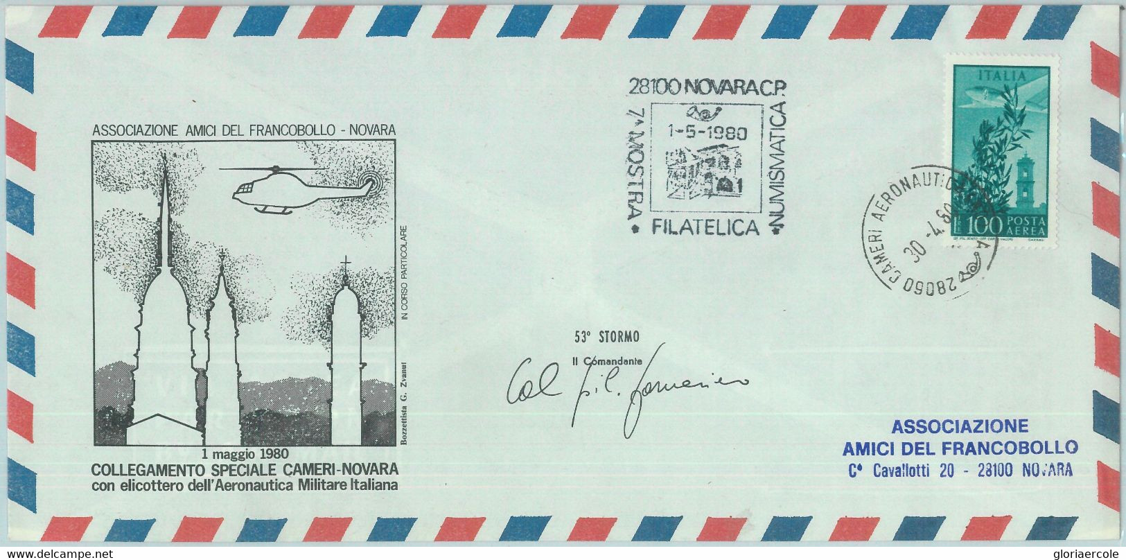 84704 - ITALY - Postal History - SPECIAL COVER 1980 Helicopter Flight - Novara - Hélicoptères