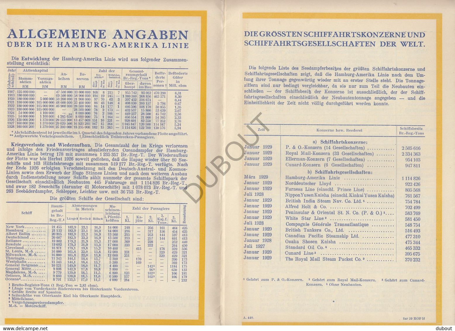 Navigation Hamburg-Amerika Linie -  Fahrplan 1929 - Eiffe & Co Antwerpen (V52) - World