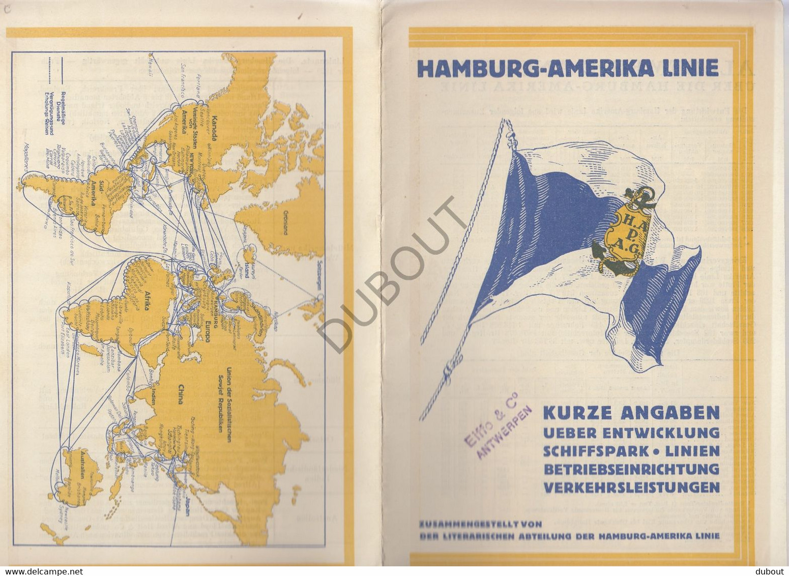 Navigation Hamburg-Amerika Linie -  Fahrplan 1929 - Eiffe & Co Antwerpen (V52) - Monde