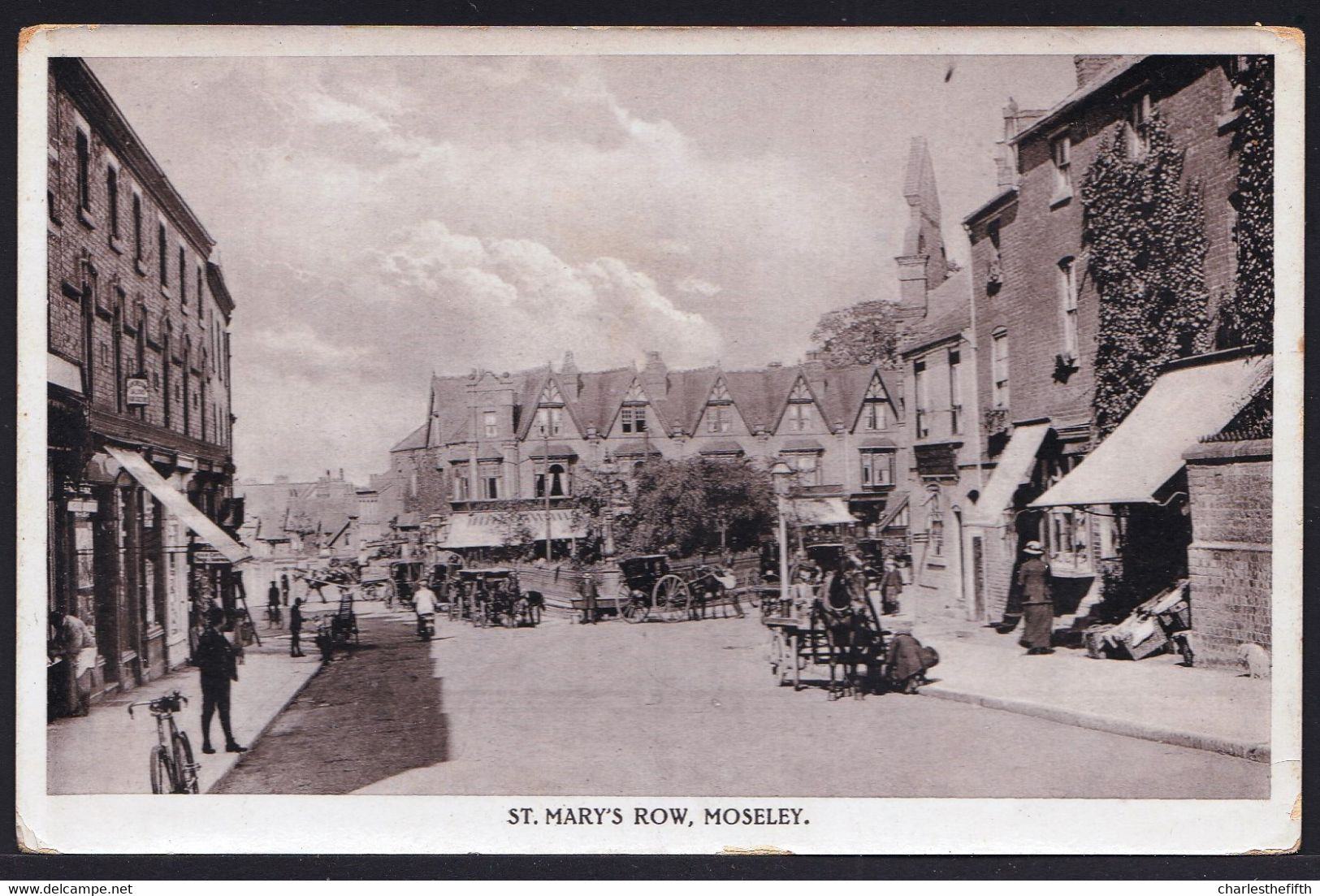 RARE !! SUPERB OLD PHOTOCARD * St MARY'S ROW In MOSELEY * HORSES AND CARRIAGES - Birmingham
