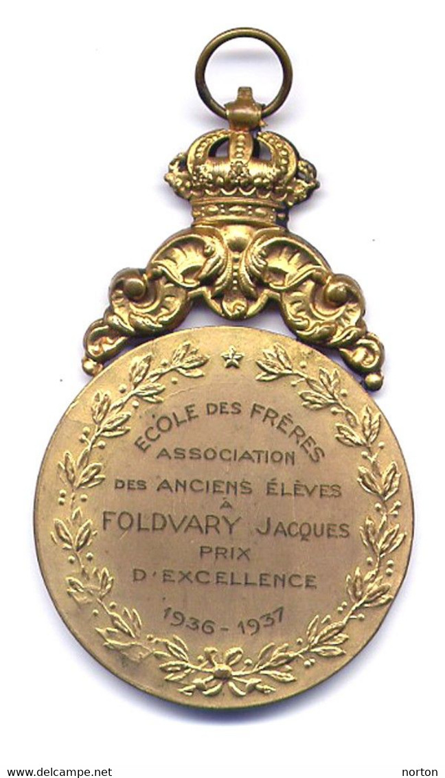 Médaille Léopold III – Ecole Des Frères, 50x80 Mm Bronze Doré - Autres & Non Classés