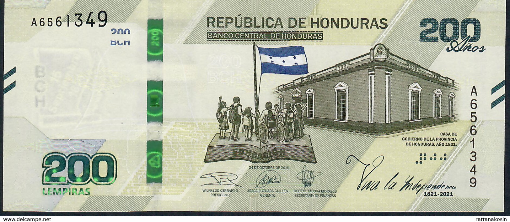 HONDURAS NLP 200 LEMPIRAS 2021  #A    COMMEMORATIVE     UNC. - Honduras