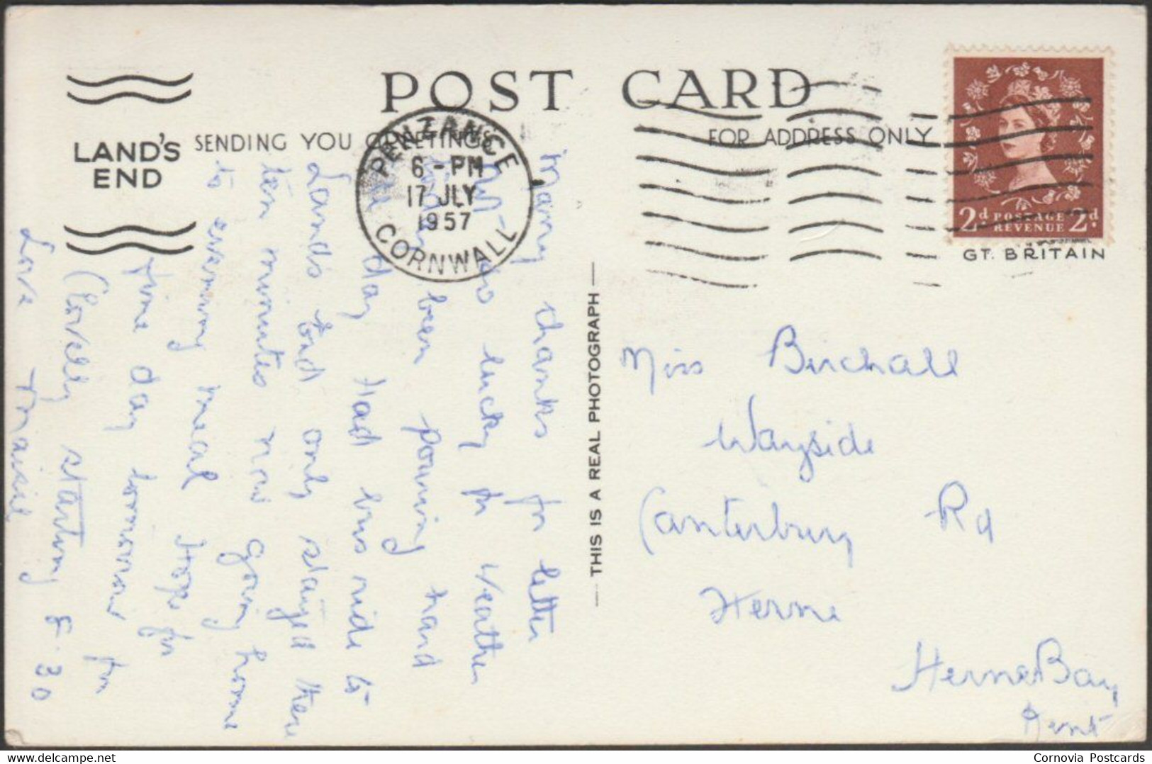 Irish Lady Rock And Land's End Point, Cornwall, 1957 - RP Postcard - Land's End