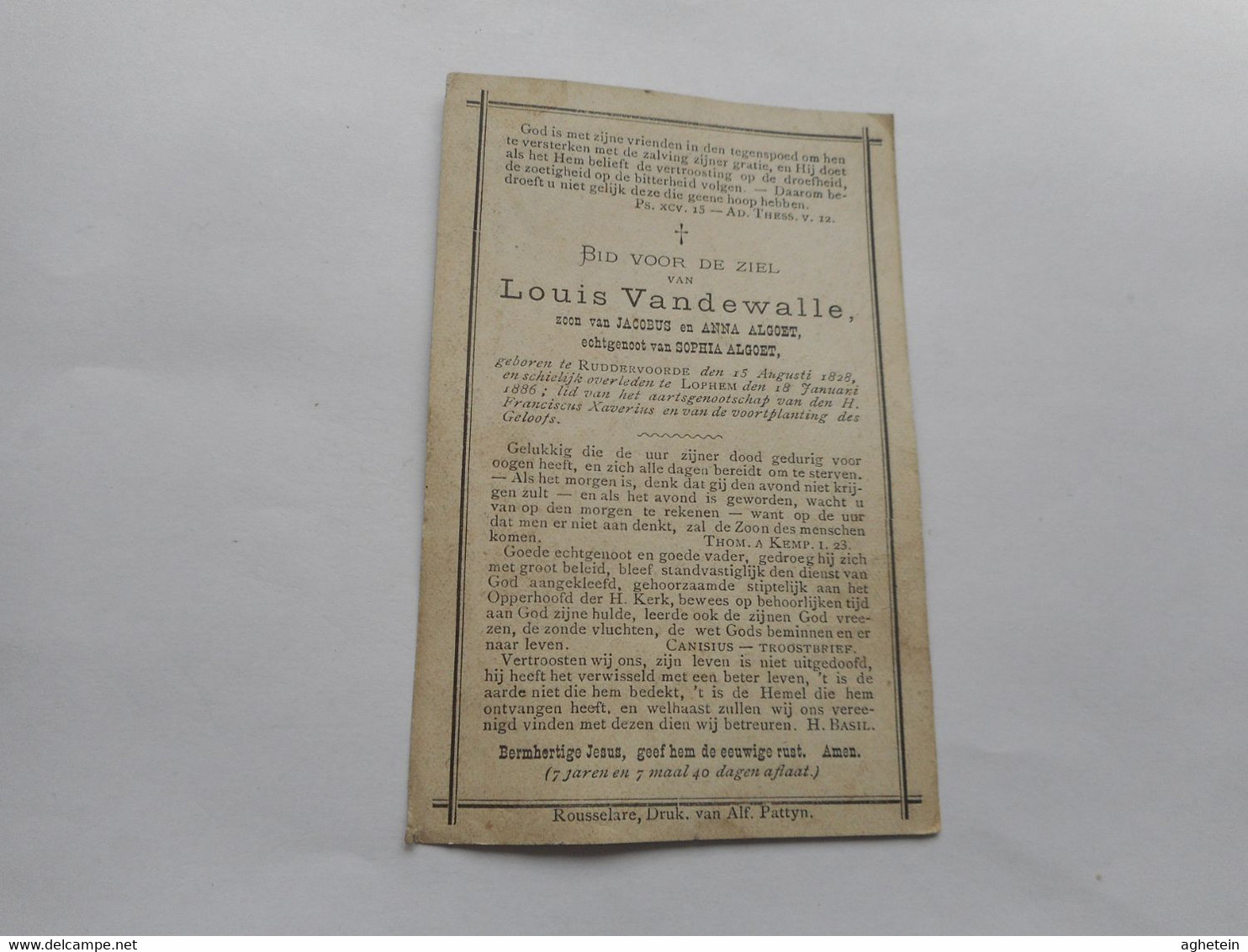 D.P.-LOUIS VAN De WALLE °RUDDERVOORDE 15-8-1828+LOPHEM 18-1-1886 - Godsdienst & Esoterisme