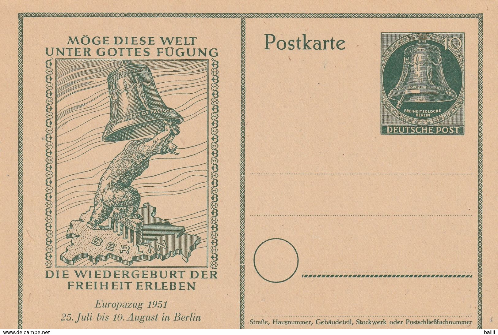 Allemagne Berlin Entier Postal Illustré 1951 - Postkarten - Ungebraucht