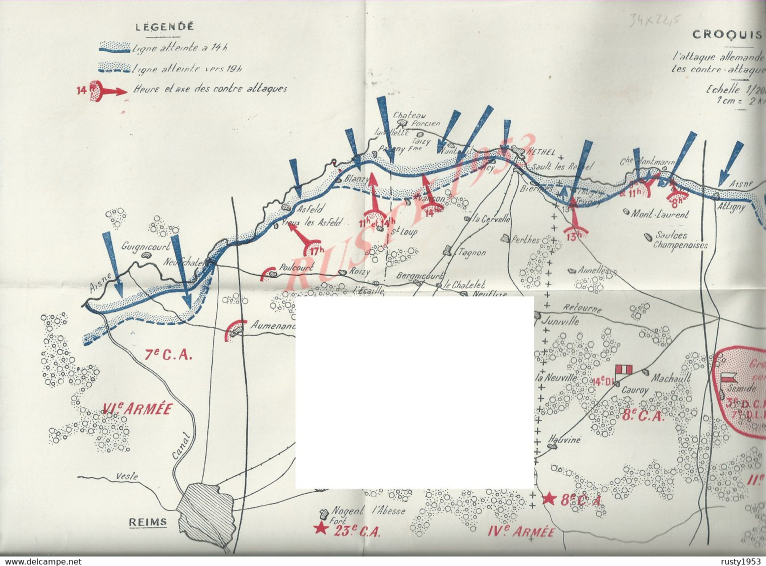 MILITARIA PLAN 34X22,5 ORIGINAUX MILITAIRE JOURNÉE DU 9 JUIN LA CONTRE ATTAQUE DU GROUPEMENT IIe ARMÉE ECT : - 1939-45