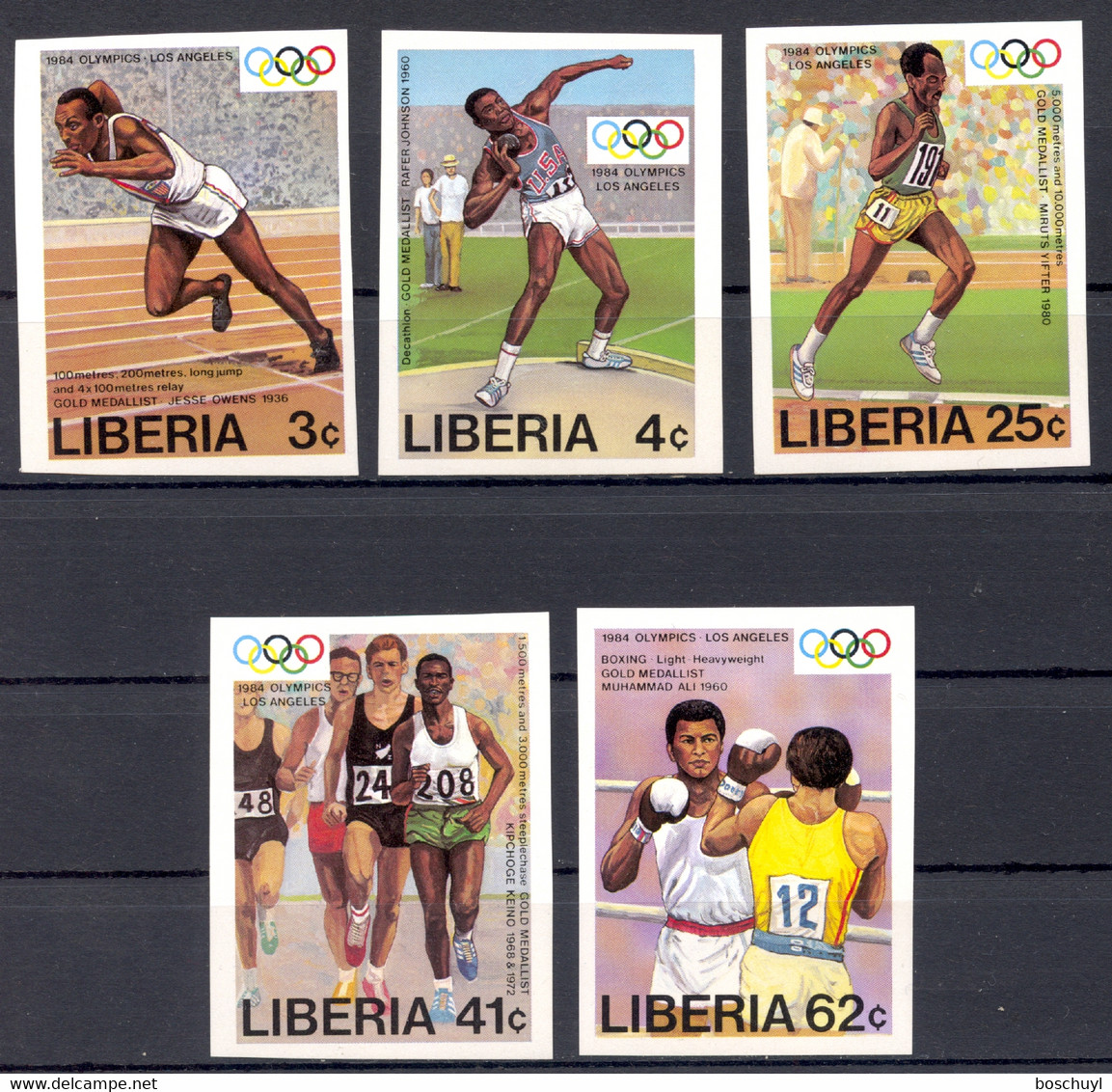 Liberia, 1984, Olympic Summer Games Los Angeles, Sports, Athletics, Boxing, MNH Imperforated, Michel 1305-1309B - Liberia