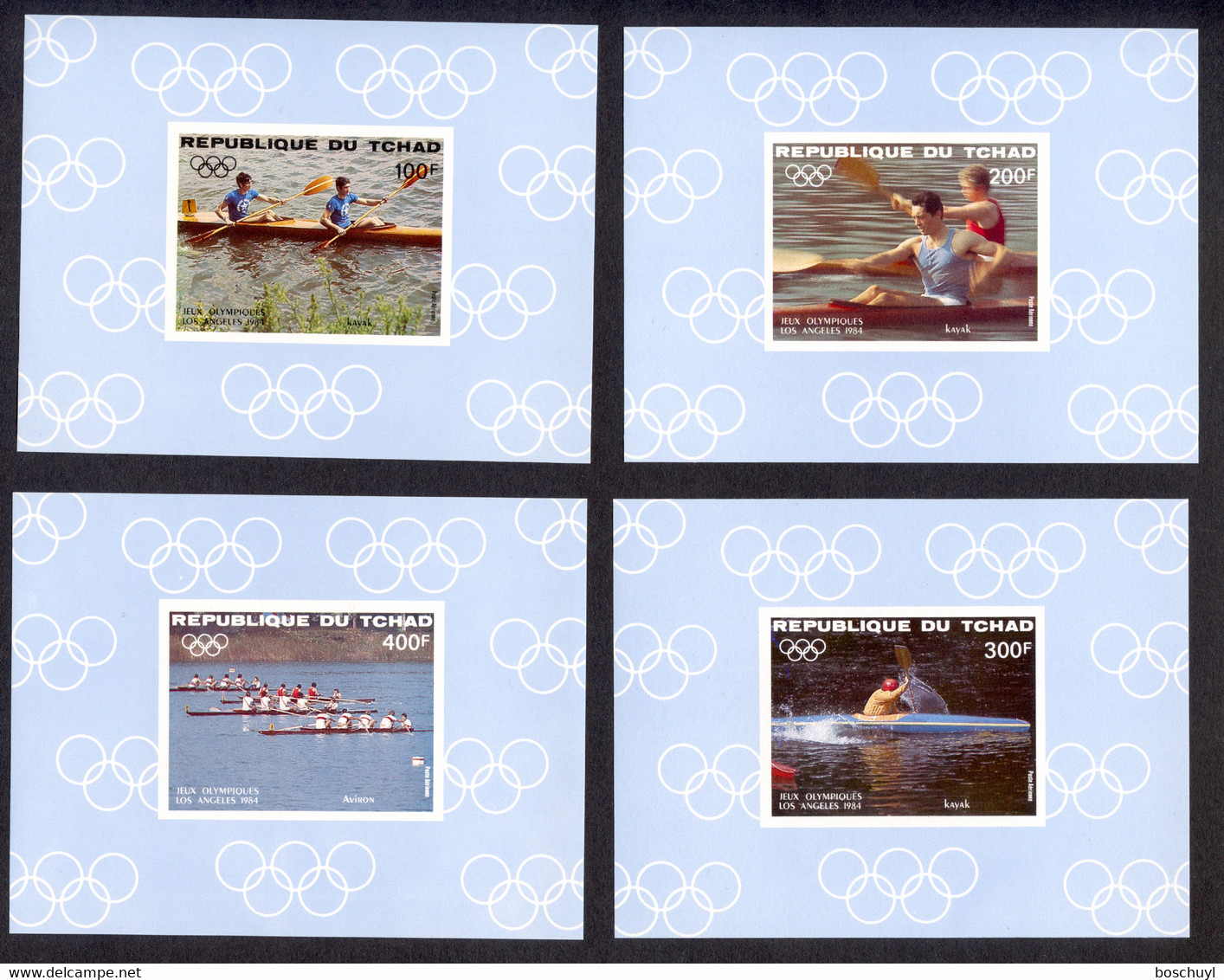 Chad, 1984, Olympic Summer Games Los Angeles, Rowing, Sports, MNH Deluxe Sheets, Michel 1056-1059B - Tchad (1960-...)