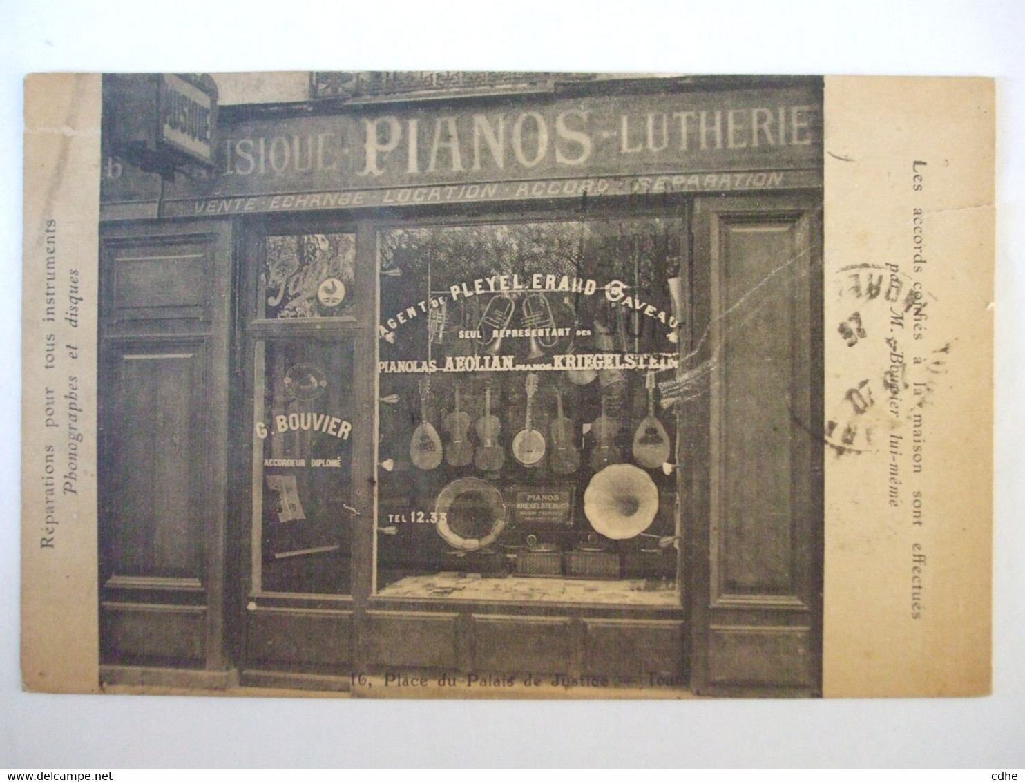 CDH-37-TOURS-MUSIQUE-PIANOS-LUTHERIE G. BOUVIER FACADE DU MAGASIN 16 PLACE DU PALAIS DE JUSTICE - Tours