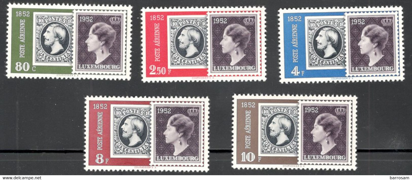 LUXEMBOURG......1952:Michel 490-4(Scotts C16-20)mnh** 100th ANNIVERSARY OfPOSTAGE STAMPS In LUXEMBOURG Cat.Val.$117 - Ungebraucht