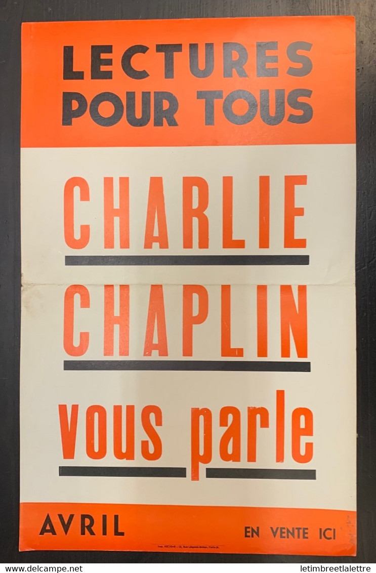 ⭐ Affiche - Charlie Chaplin - Pliée Au Milieu ⭐ - Manifesti