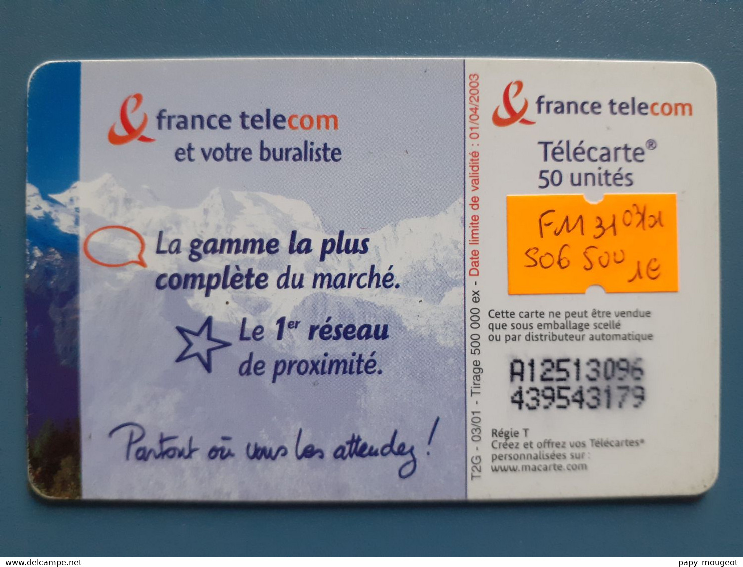 F1131 France Télécom Et Votre Buraliste 50U SO6 03/01 - 2001