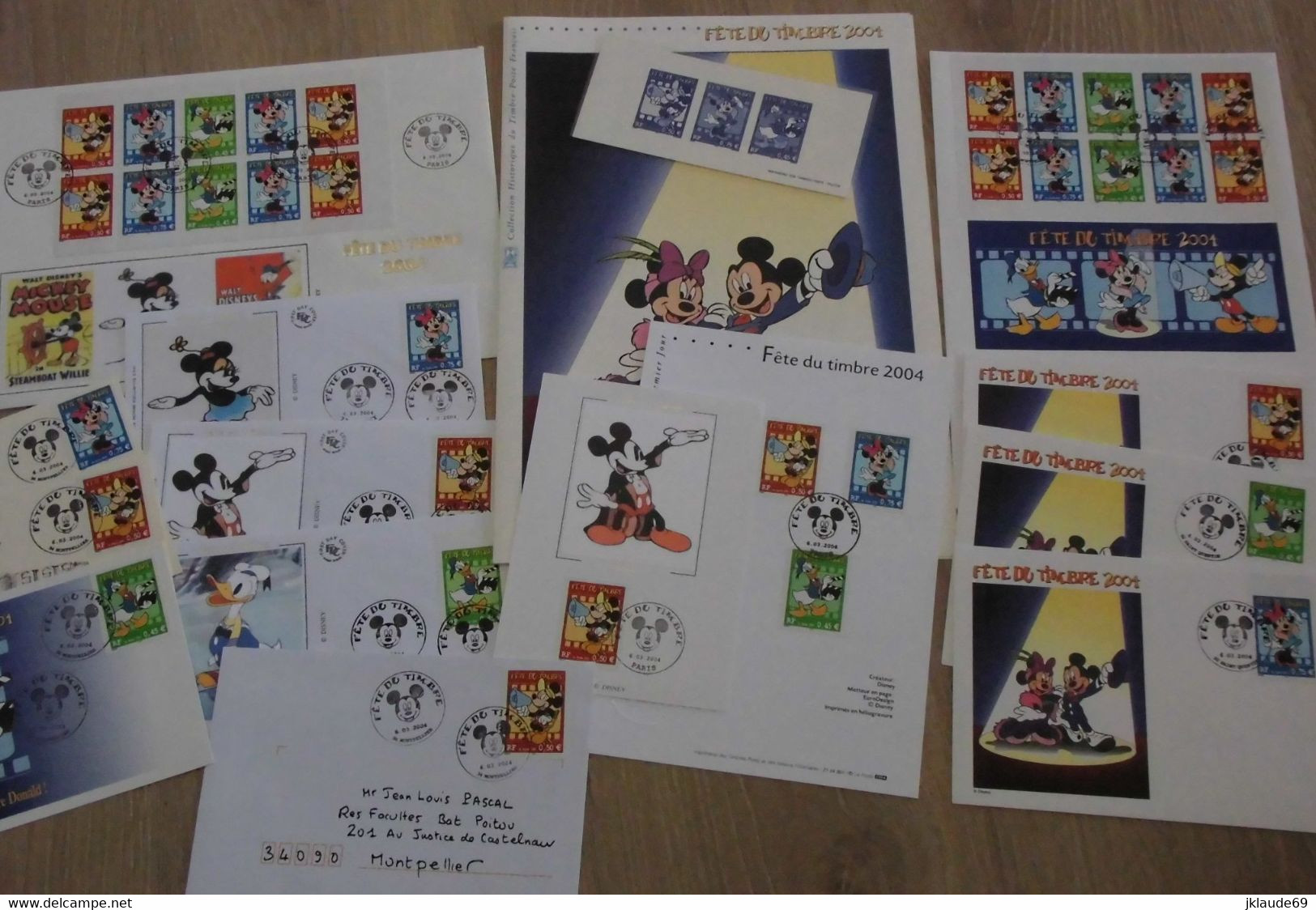 Rare Lot "fête Du Timbre 2004" Disney Mickey Donald Minnie Premier Jour FDC Document Philathélique Carte Epreuve - 2000-2009