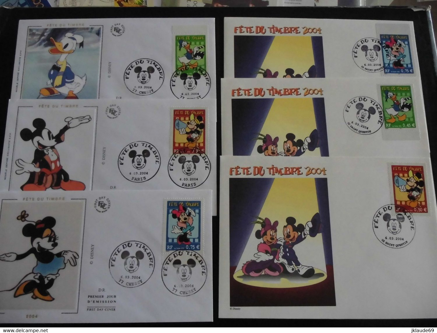 Rare lot "fête du timbre 2004" Disney Mickey Donald Minnie Premier Jour FDC Document philathélique carte epreuve