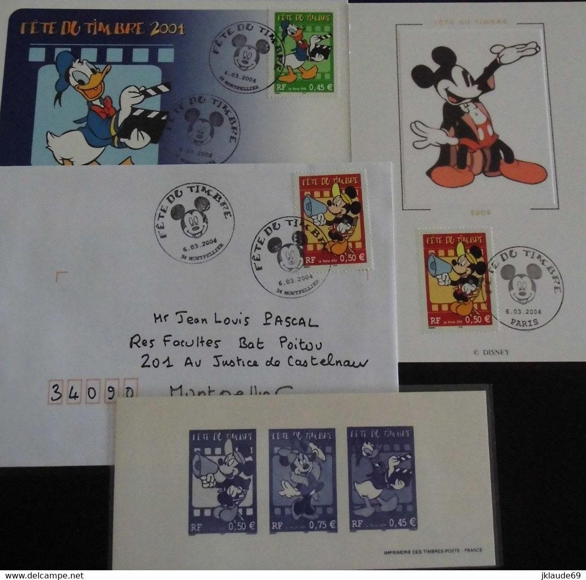 Rare lot "fête du timbre 2004" Disney Mickey Donald Minnie Premier Jour FDC Document philathélique carte epreuve