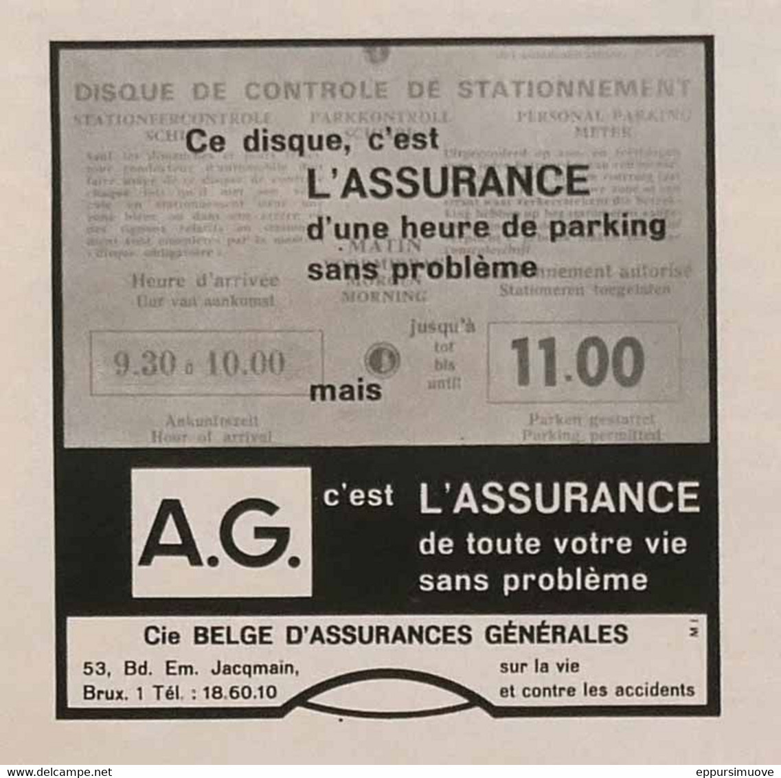 Publicité Papier ASSURANCES GENERALES DISQUE DE STATIONNEMENT   1965 PIP1058946 - Publicidad