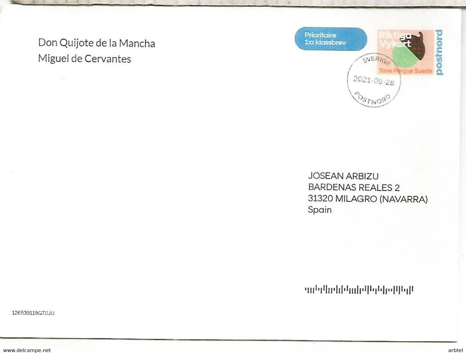 SUECIA ENTERO POSTAL INICIATIVA PRIVADA STATIONERY CARD DON QUIJOTE GRABADO DORE MIGUEL DE CERVANTES - Ecrivains