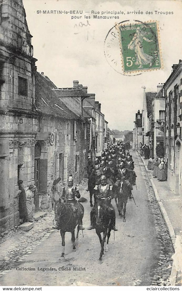 Saint-Martin-le-Beau        37         Rue Principale.  Arrivée Des Troupes Pour Les Manoeuvres.      (voir Scan) - Otros & Sin Clasificación