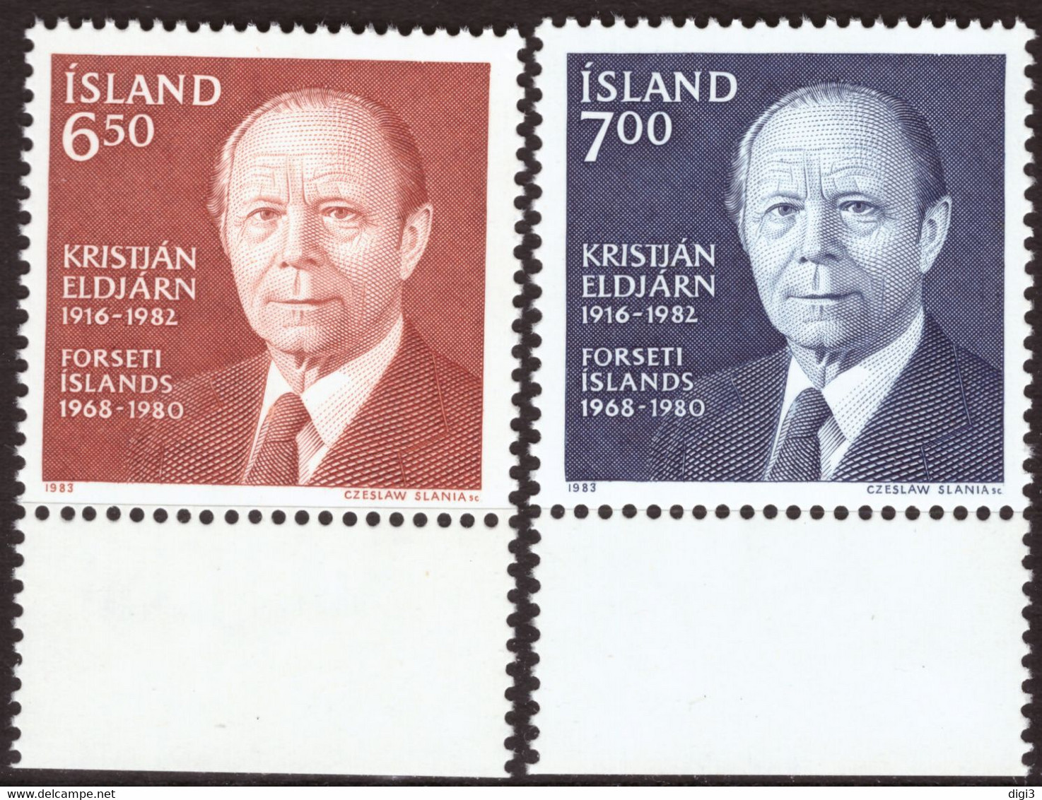 Iceland, 1983, Death Of Kristjàn Eldjàrn, President Of The Republic, Complete Set, MNH** - Ungebraucht