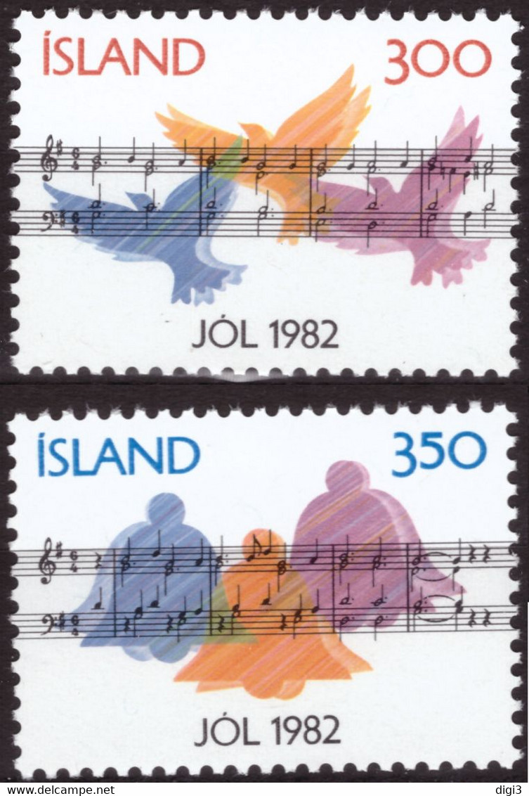 Iceland, 1982, Christmas, Doves, Bells, Musical Notes, Complete Set, MNH** - Ungebraucht