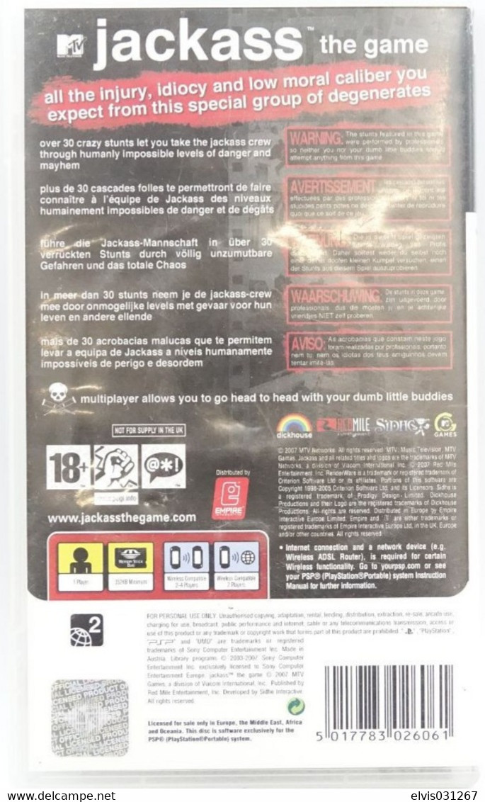 SONY PLAYSTATION PORTABLE PSP : JACKASS THE GAME MTV - PSP