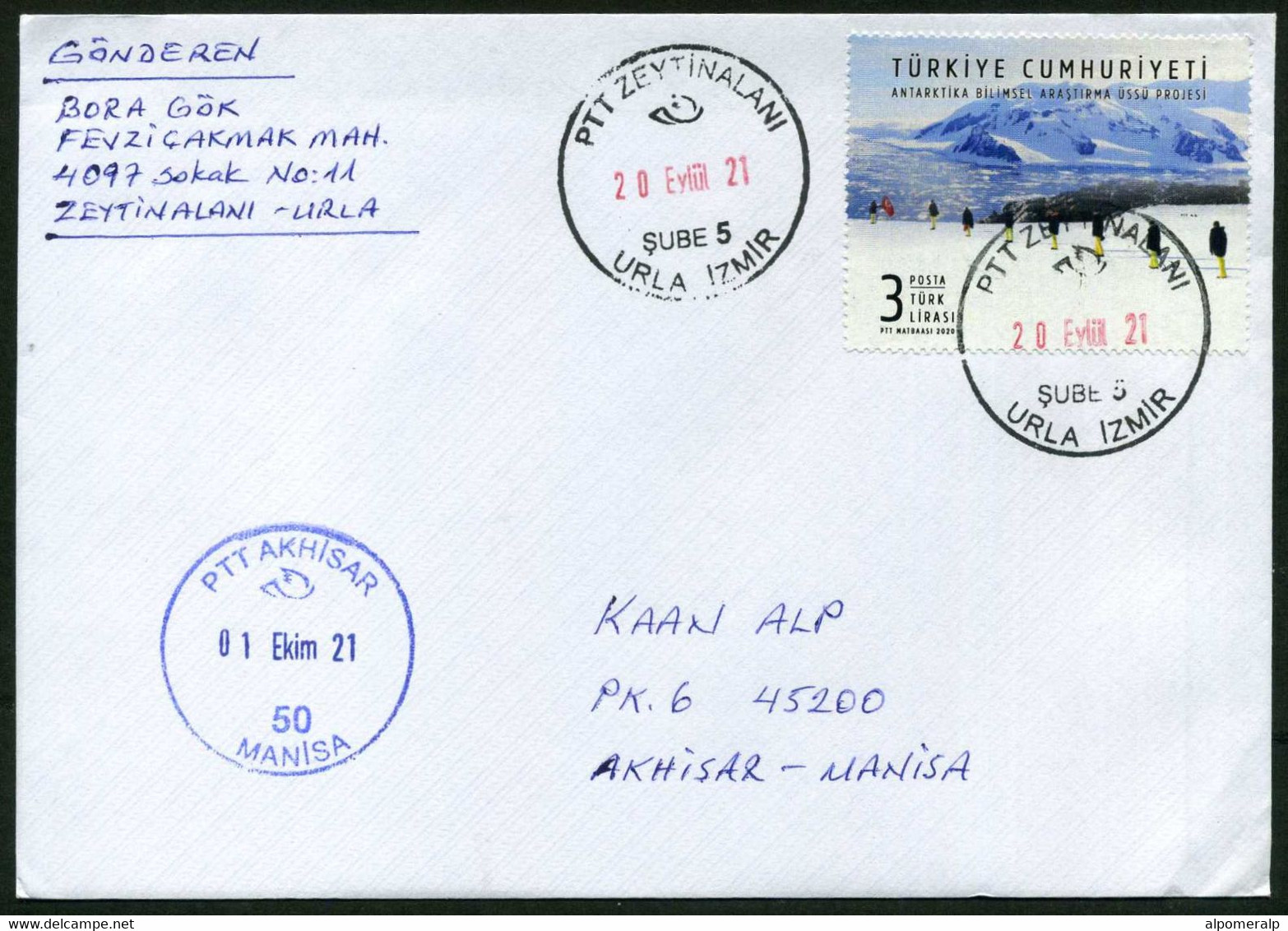 Türkiye Izmir 2021, Antarctic Research Project Stamp Cover Used To Manisa | Mi 4621, Antarctica, Science - Forschungsprogramme
