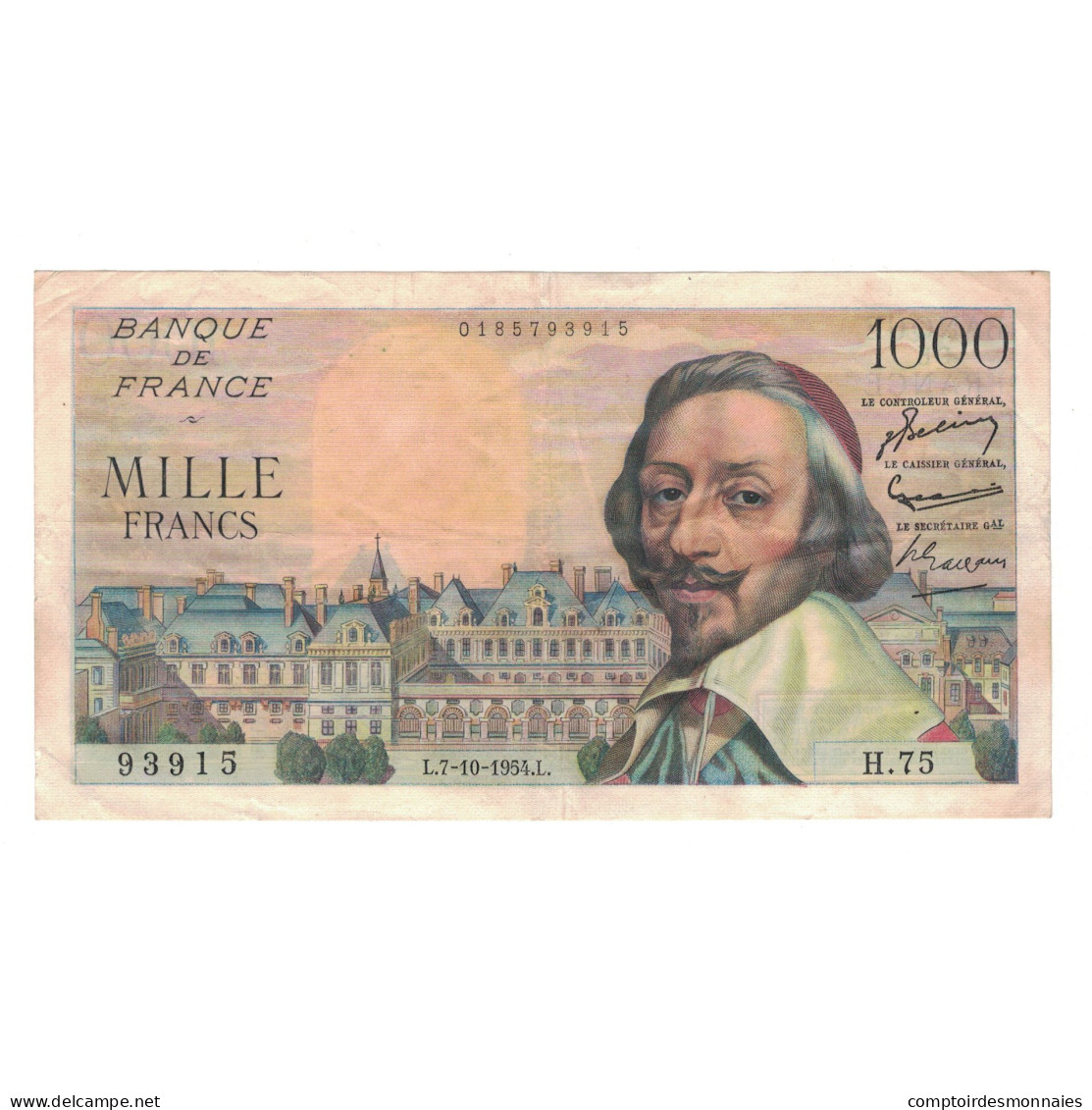 France, 1000 Francs, Richelieu, 1954, 1954-10-07, TTB, Fayette:42.8, KM:134a - 1 000 F 1953-1957 ''Richelieu''