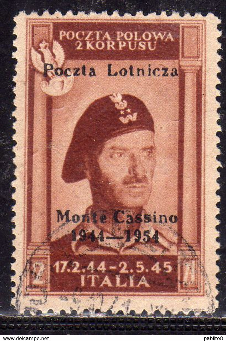 CORPO POLACCO DI LONDRA POLISH BODY LONDON 1954 POSTA AEREA AIR MAIL MONTE CASSINO 2z USATO USED OBLITERE' - 1946-47 Corpo Polacco Periode