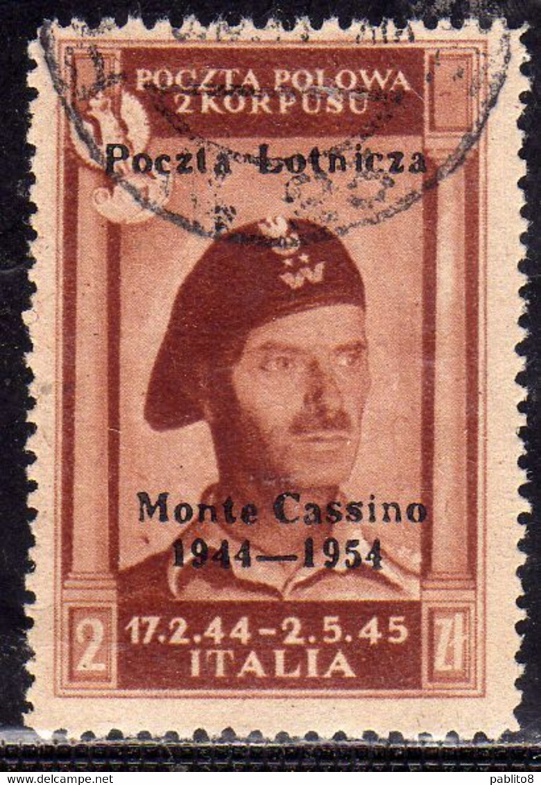 CORPO POLACCO DI LONDRA POLISH BODY LONDON 1954 POSTA AEREA AIR MAIL MONTE CASSINO 2z USATO USED OBLITERE' - 1946-47 Corpo Polacco Periode