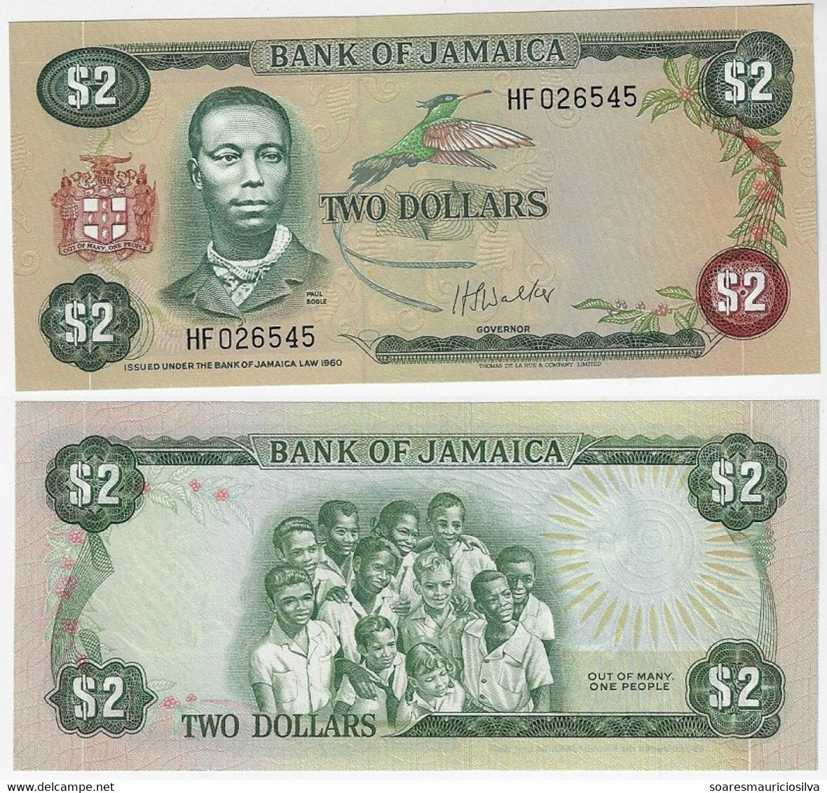 Banknote Jamaica 2 Dollars 1976 Pick-60b Unc (US$10) - Jamaique